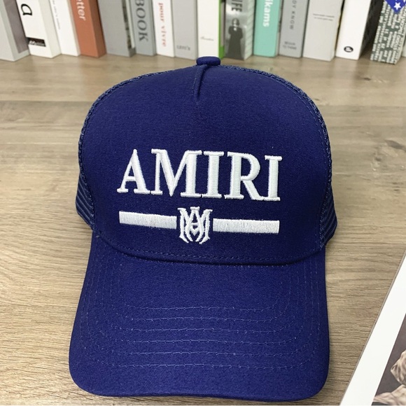 AMIRI Navy Blue Trucker Cap with White Logo main image 4